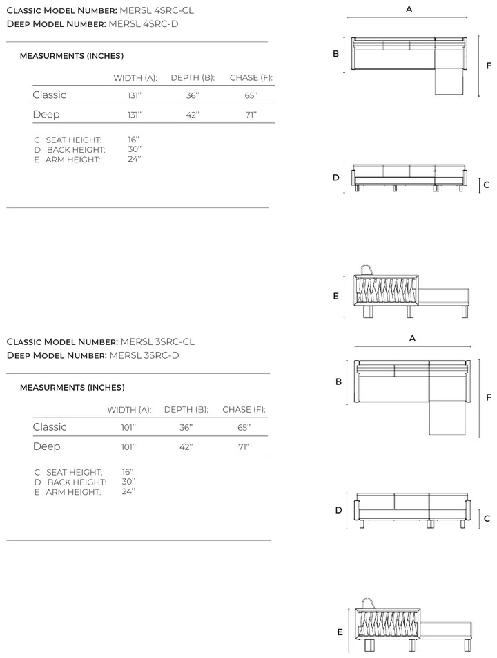 Divano con chaise destra Sail dimensioni